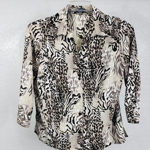 Notations Women's One Piece Black Tank Button Down Animal Print Shirt Top Blouse
